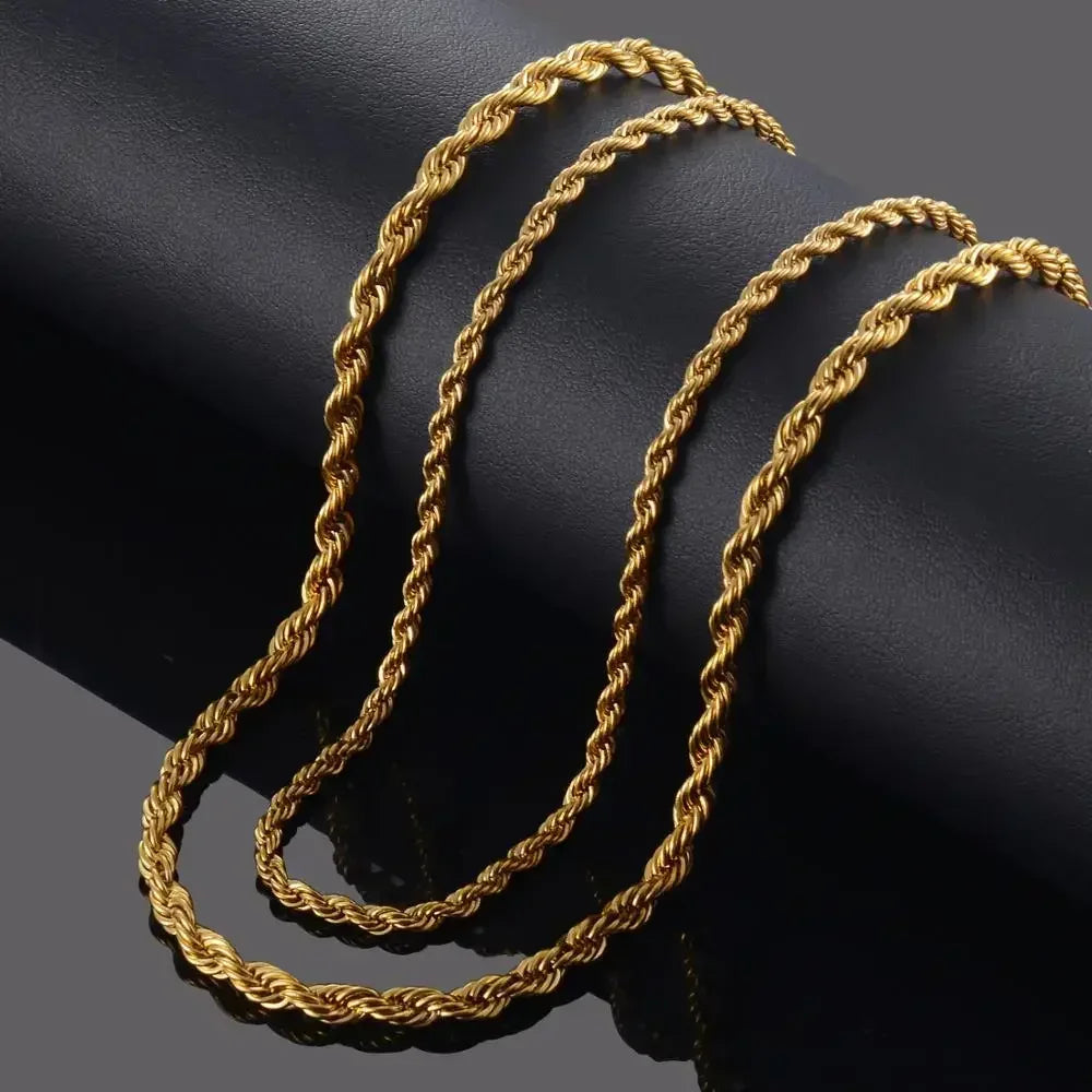 2.5MM 3MM 4MM 5MM 18k Real Gold Plated Stainless Steel Twist Rope Chain No Fade Necklace Jewelry for Men Women