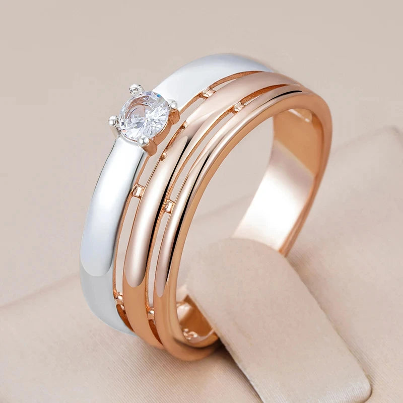Wbmqda 585 Rose Gold Silver Color Mix Women's Rings Simple Fashion Wedding Proposal Engagement Jewelry Gifts