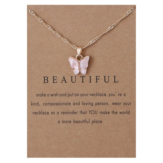 Deals Clearance Initial Necklaces for Women Sweet Butterfly Necklace Acrylic Color Clavicle Chain Necklace