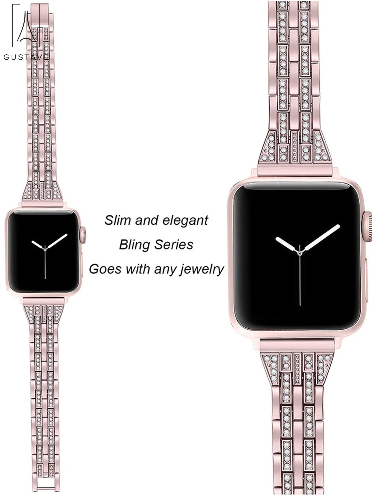 Metal Apple Watch Band 38Mm 40Mm 42Mm 44Mm Compatible with Iwatach Series Ultra SE 8 7 6 5 4 3 2 1 Elegant Bracelet Wristband Strap with Diamond Rhinestone for Women "Pink"