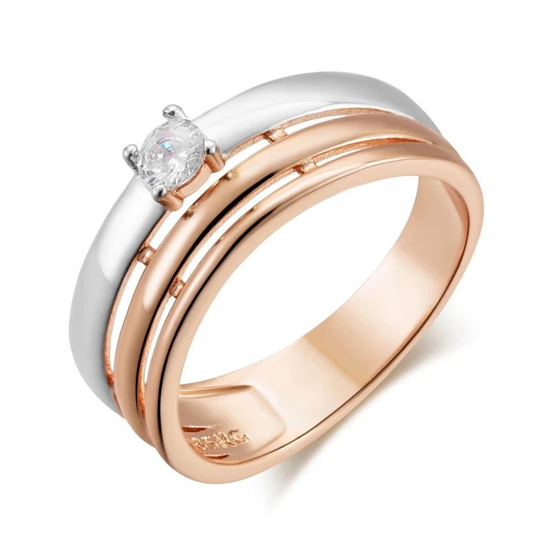 Wbmqda 585 Rose Gold Silver Color Mix Women's Rings Simple Fashion Wedding Proposal Engagement Jewelry Gifts