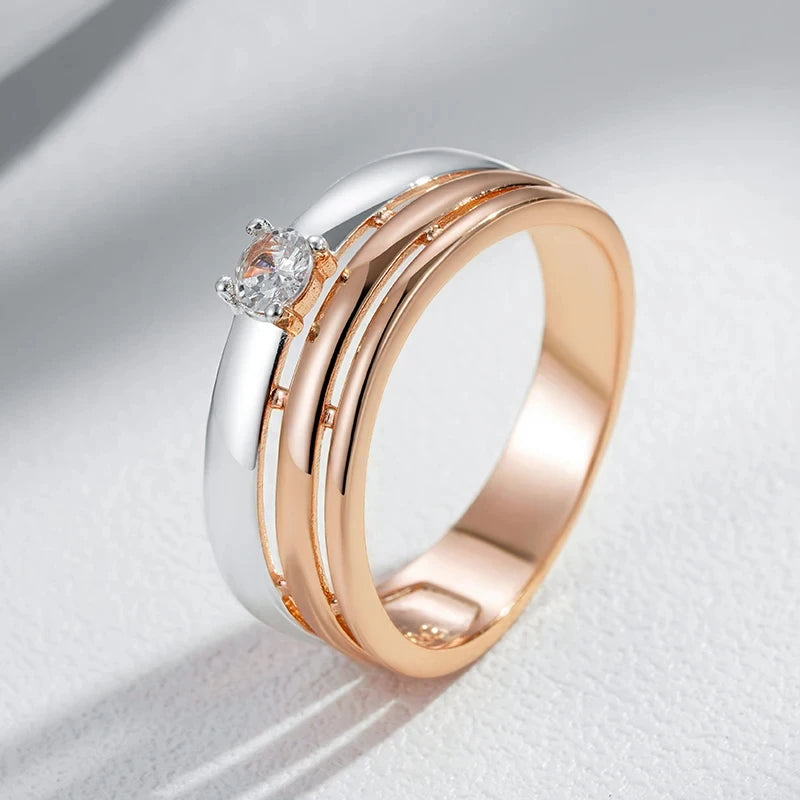 Wbmqda 585 Rose Gold Silver Color Mix Women's Rings Simple Fashion Wedding Proposal Engagement Jewelry Gifts