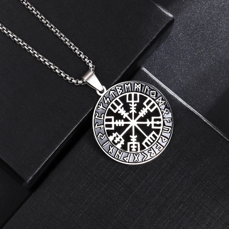 Vintage Compass Medal Pendant Stainless Steel Necklace Mens High Quality round Hip Hop Trend Jewelry Gifts Wholesale