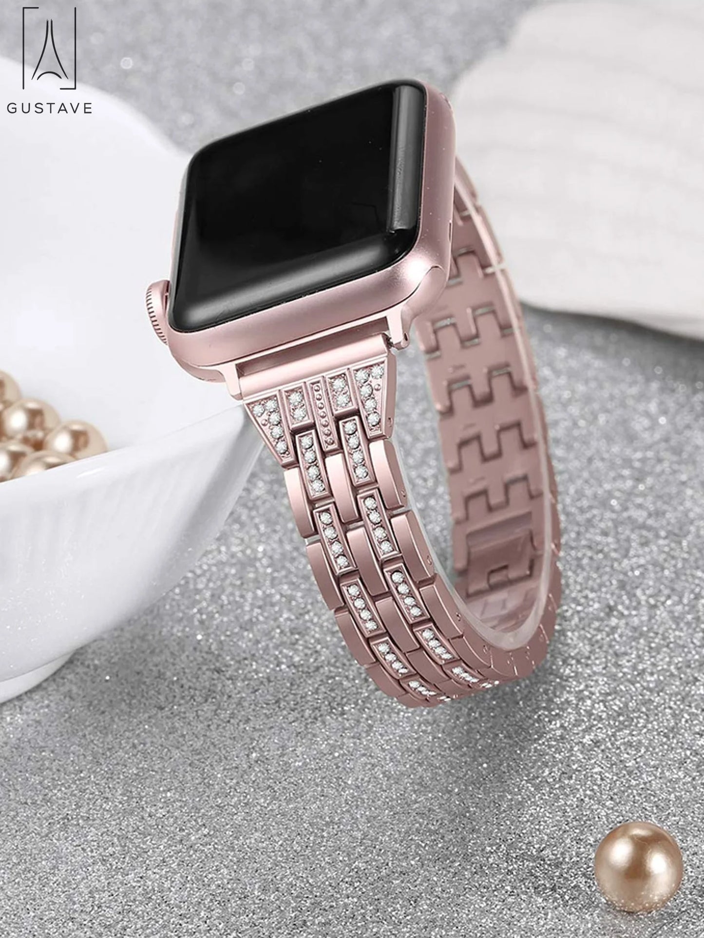 Metal Apple Watch Band 38Mm 40Mm 42Mm 44Mm Compatible with Iwatach Series Ultra SE 8 7 6 5 4 3 2 1 Elegant Bracelet Wristband Strap with Diamond Rhinestone for Women "Pink"