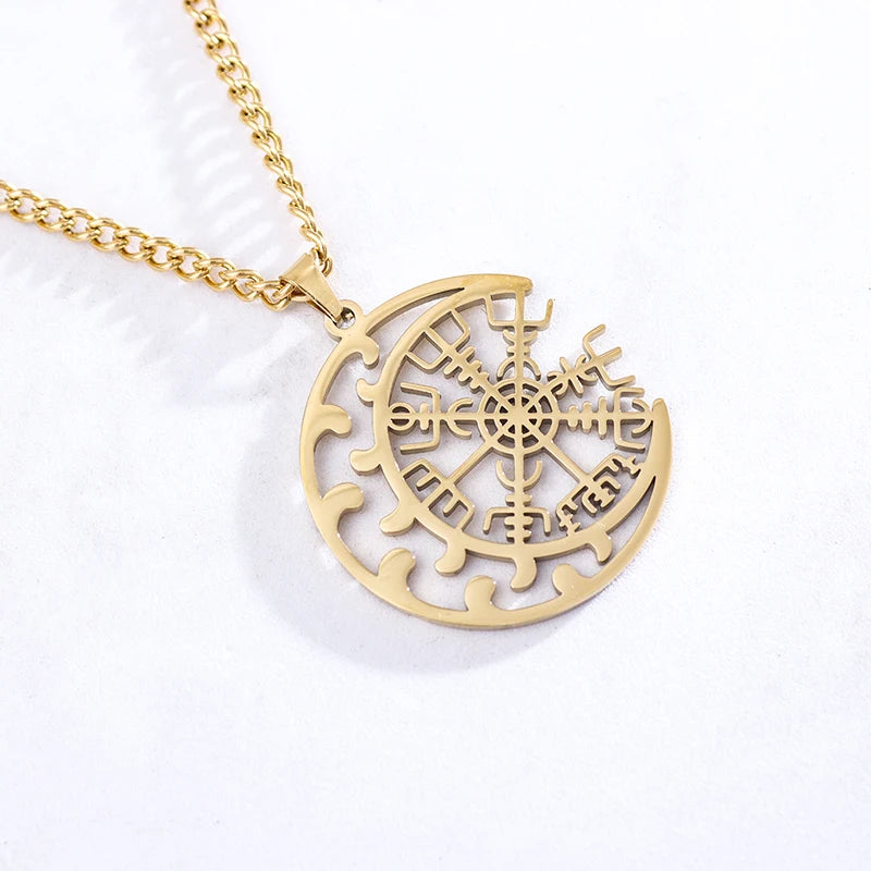 Vintage Compass Medal Pendant Stainless Steel Necklace Mens High Quality round Hip Hop Trend Jewelry Gifts Wholesale